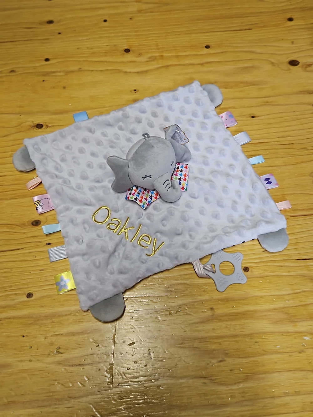 Personalized Light Gray Elephant Taggie Bib Blanket for Babies Made To Order